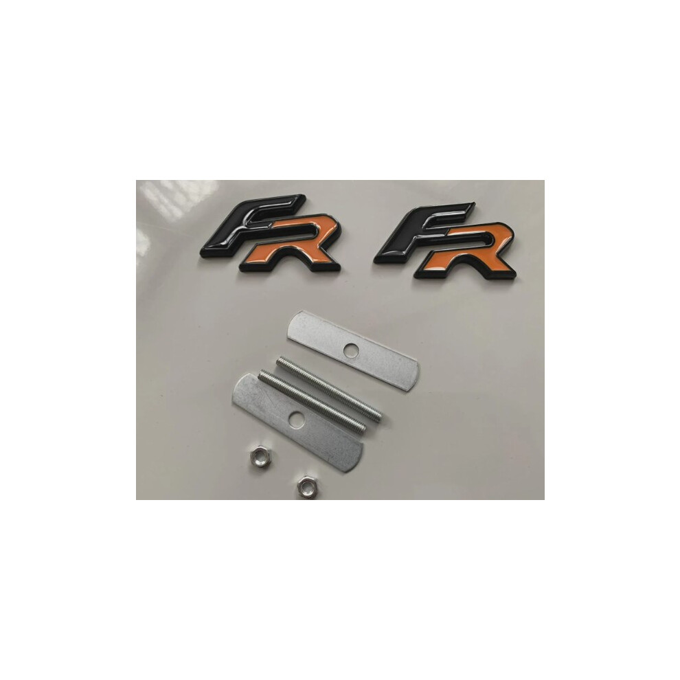 Gloss Metal Fr Rear + Front Grill Badge Seat Leon Ibiza Ateca Arona 65Mm Orange/Black 5060655321481