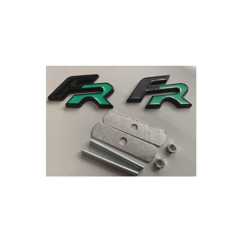 Gloss Metal Fr Rear + Front Grill Badge Seat Leon Ibiza Ateca Arona 65Mm Green/Black 5060655321498