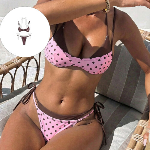 Practical Bathing Suit Set Two Piece Swimsuit Quick-pink red M 1