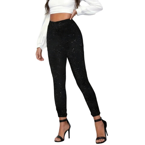 Printed Gym Leggings Elastic Workout Pants Moisture-Silver M