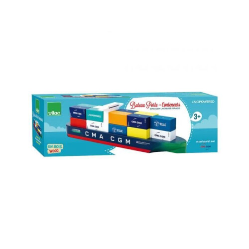 Naval Toy Vilac - Container Ship Jacques Saadé - Multicolored - 18 Magnetic Containers 2