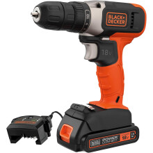 BLACK+DECKER 18V Cordless 37Nm Torque Drill Driver with LED Worklight, 1.5Ah Battery & Charger, BCD001C1-GB