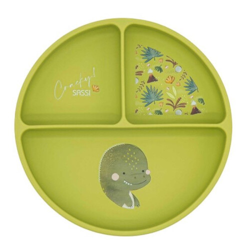 Sassi Junior | Sassi Junior | Prato compartimentado em silicone com ventosa Animais Verde - 18 x 18 cm DINO 1