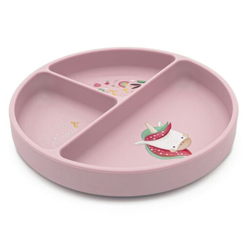 Sassi Junior | Sassi Junior | Silikon-Teller mit Saugnapf Tiere Rosa - 18 x 18 cm EINHORN 1