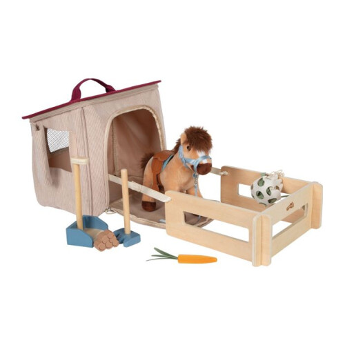 Conjunto de jogo Cavalo com estábulo e acessórios em uma bolsa 1
