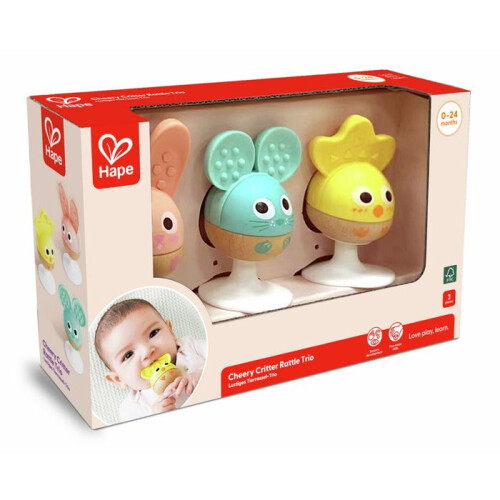 3 imukuppilelua - eläimet - HAPE - E0123 - Punainen - Puu ja silikoni