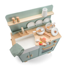 Brinquedo de imitação - NOVOS BRINQUEDOS CLÁSSICOS - Cozinha verde menta - Madeira FSC - 16 acessórios - Bancada de 55 cm