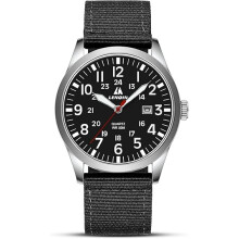 LN LENQIN Mens Watches Unisex Military Sport Nylon Strap  Waterproof Watch for Men (A3-LN-0550-Silver Black Black)