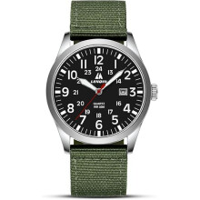 LN LENQIN Mens Watches Unisex Military Sport Nylon Strap  Waterproof Watch for Men (A4-LN-0550-Silver Black Green)
