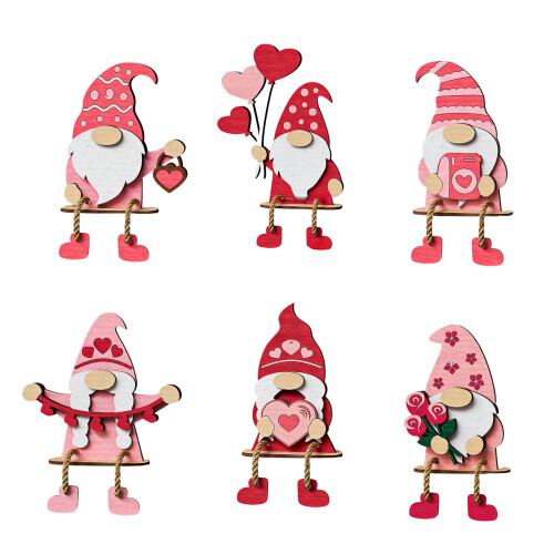 Valentines Gnomes Shelf Sitters with Dangling Legs Wooden-E 1