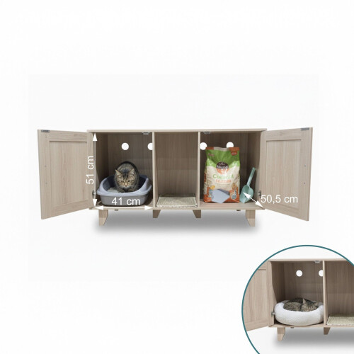 Armoire à litière pour chat XXL avec tapis - Double compartiment 2