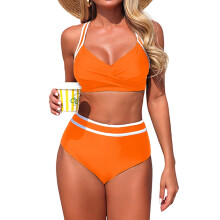 Women's High Waisted Bikini Sets Two Piece Swimsuits-Orange L