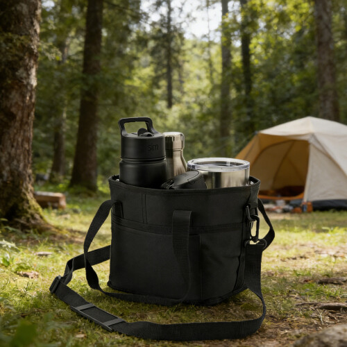 Insulated Beverage Bag With Handle & Adjustable Strap-Black 1