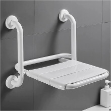 Folding Shower Chair, for Seniors Bathroom Wall Safety Stool Folding Shower Chair with Armrests Wall Mounted Shower Seat Shower Chair 35x42cm White