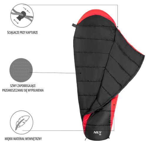 Schwarz-Roter Schlafsack, leicht, kompakt 1