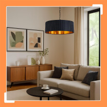 Hanglamp met stoffen kap, gegroefd ontwerp, bronskleurige binnenkant