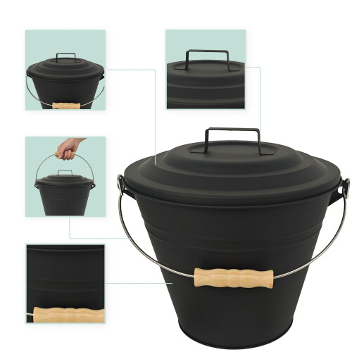 Ash Bin with Brush and Shovel - Iron, Black 1