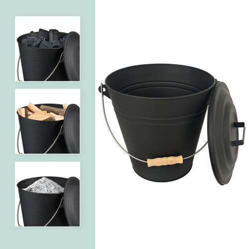 Ash Bin with Brush and Shovel - Iron, Black 2