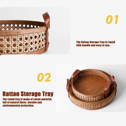 Round Rattan Serving Tray with Handle24x24x6cm 2