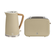 Swan Nordic Kitchen Set, 1.7L Rapid Boil Kettle 1500W and 4 Slice Toaster, Oatmeal, SK14610OAT/ ST14620OAT, EEJB417