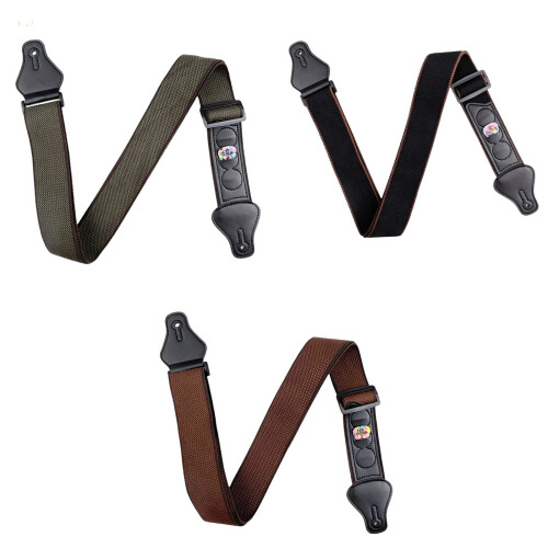 Soft Adjustable Cotton Weaving Acoustic Guitar Strap for-Black 1
