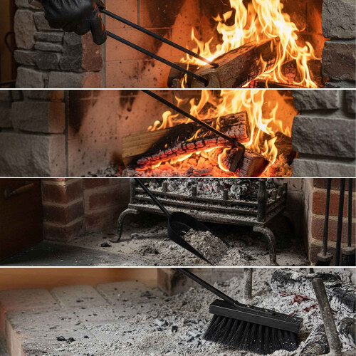 Fireplace Tool Set with Holder - Wrought Iron, 5-Piece 2