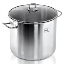 (20 Ltr) GEEZY Large Deep Stainless Steel Cooking Stock Pot Glass Lid Induction Base