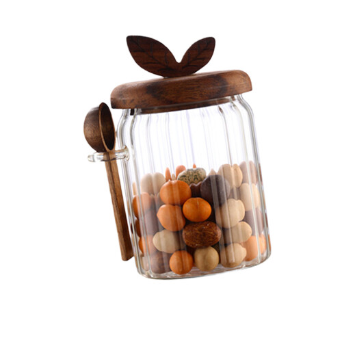 Decorative Stripe Sealed Glass Container and Spoon High-600ml