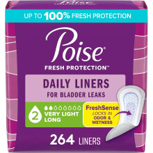 Poise Daily Liners, Incontinence Panty Liners for Bladder Leaks, 264 Count of Pantiliners (6 Packs of 44), Packaging May Vary