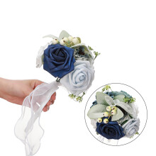 Buchet de mireasă artificial cu trandafiri și bujori, 24 cm