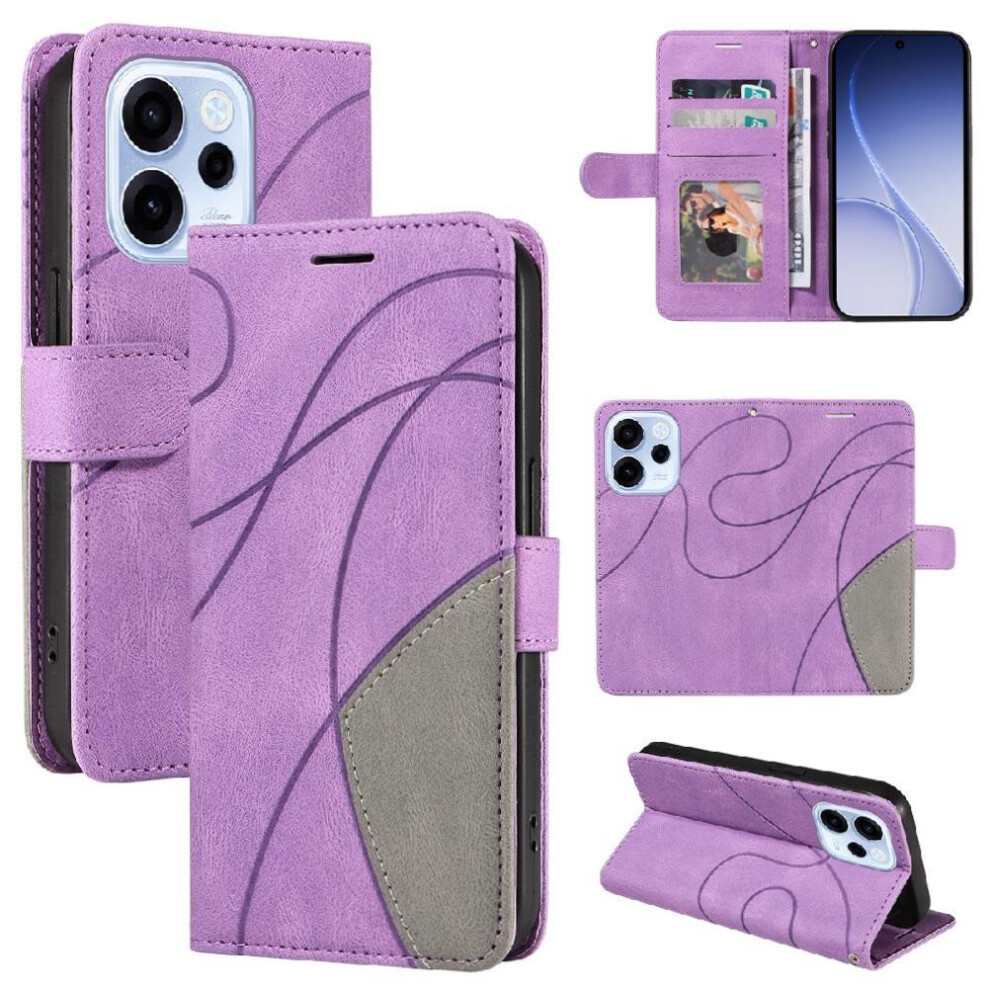() Flip Case For Oppo Reno 15F Stitching Color Kickstand Protective Leather Wallet With Card Slot Stand Flip Folio Book 764563806386