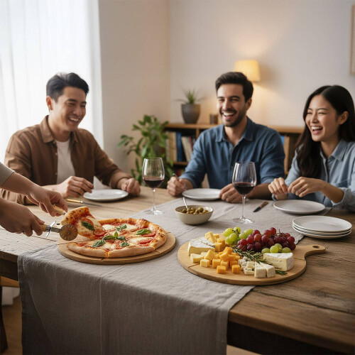 Bamboo Pizza Boards Set, 2-Piece with Grooves