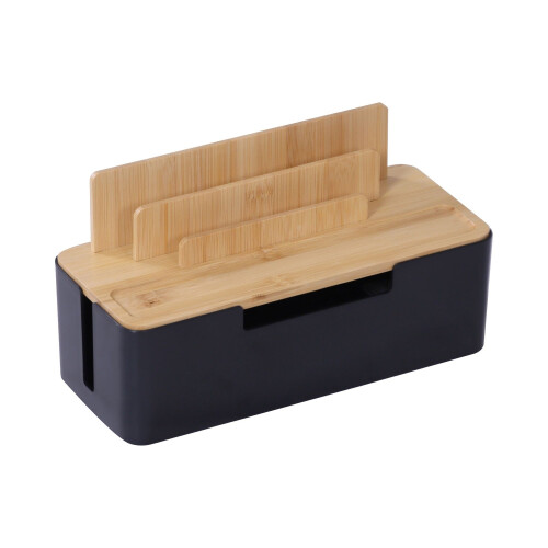 Bamboo Cable Organizer Box with Phone & Tablet Holders
