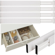 Adjustable Bamboo Drawer Organizer, White, 4-Pack