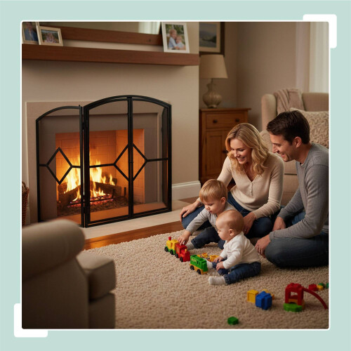 Iron Fireplace Screen, 3-Piece with Door 1