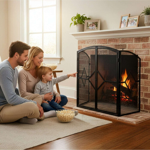 Iron Fireplace Screen, 3-Piece with Door 2