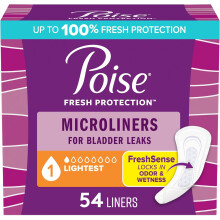 Poise Daily Microliners, Incontinence Panty Liners for Bladder Leaks, 1 Drop Lightest Absorbency, Regular, 54 Count of Pantiliners (Regular Length)