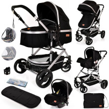 Baby Buggy Pram Pushchair 3 in 1 with Car Seat Child Lightweight Folding Stroller One Size Fits All 3 in 1 Travel System Pram for Newborns & Toddlers