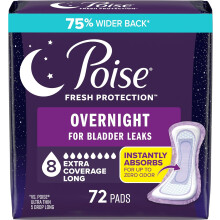 Poise Overnight Incontinence & Postpartum Pads for Bladder Leaks, 8 Drop Extra Coverage, 72 Count (2 Packs of 36), Packaging May Vary