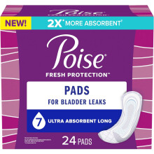 Poise Incontinence Pads & Postpartum Incontinence Pads, 7 Drop Ultra Absorbency, Long Length, 24 Count, Packaging May Vary