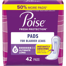 Poise Incontinence Pads & Postpartum Incontinence Pads, 6 Drop Ultimate Absorbency, 2 Count, Packaging May Vary (Long Length)