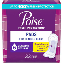 Poise Incontinence Pads & Postpartum Incontinence Pads, 6 Drop Ultimate Absorbency, 33 Count, Packaging May Vary (Regular Length)
