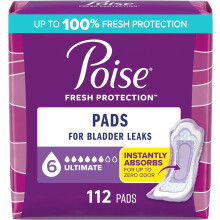 Poise Incontinence & Postpartum Pads for Bladder Leaks, 6 Drop Ultimate Absorbency, 112 Count, Packaging May Vary ( Regular Length)
