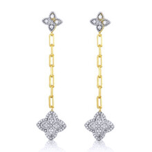 Jewelco London 14k Gold-plated Silver Round CZ Pointed Quatrefoil Clover Hanging Drop Earrings - AES231
