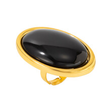 Vintage Inspire Geometric Resin Rings Featuring Gemstones-Black