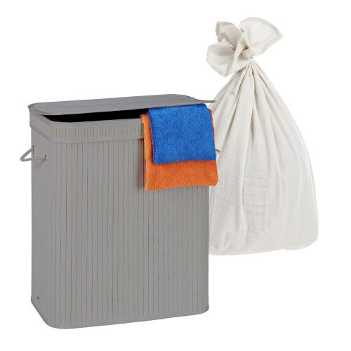 Bamboo Laundry Hamper, 2 Compartments, Foldable 1