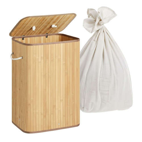 Cesto de ropa de bambú con tapa y bolsa lavable