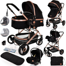 Baby Buggy Pram Pushchair 3 in 1 with Car Seat Child Lightweight Folding Stroller One Size Fits All 3 in 1 Travel System Pram for Newborns & Toddlers