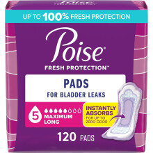 Poise Incontinence Pads & Postpartum Incontinence Pads, 5 Drop Maximum Absorbency, 120 Count (2 Packs of 60), Packaging May Vary (Long Length)