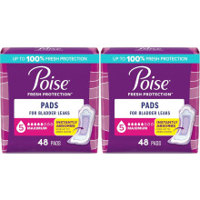 Poise Incontinence Pads, Maximum Absorbency, Regular, 48 Count (Pack of 2) (Regular Length)